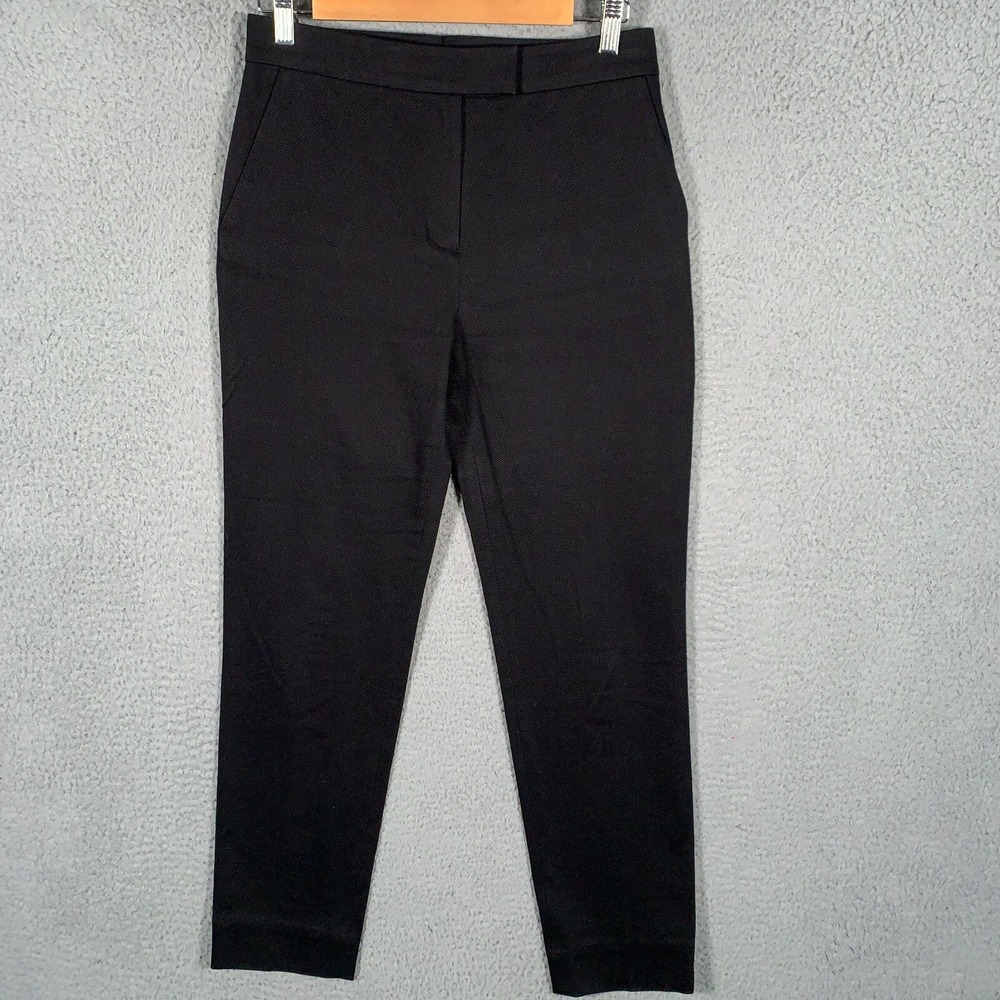 COS Ankle Pant Women's 4 Black High Rise Textured Stretch Cotton Tapered Trouser